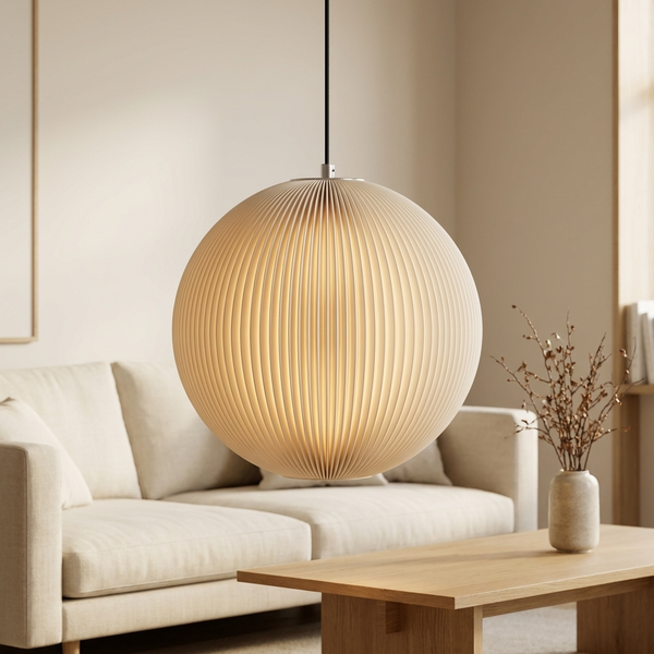 Riga Lampenschirm Weiß Wohnzimmer Kugel-Pendelleuchte – Skandi Designer handgefertigt